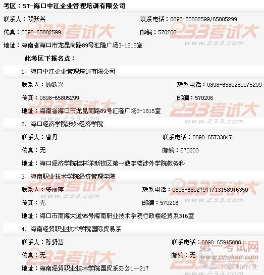 海口2011货代考试考点及联系方式