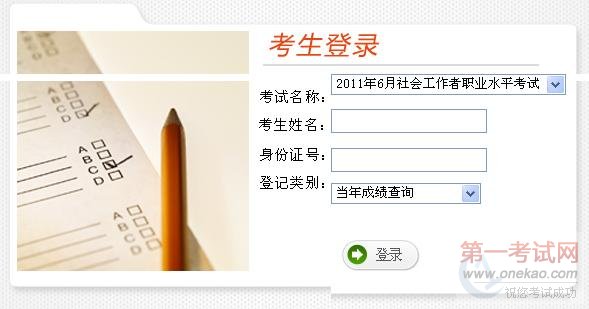 云南省2011年社会工作者考试成绩查询入口